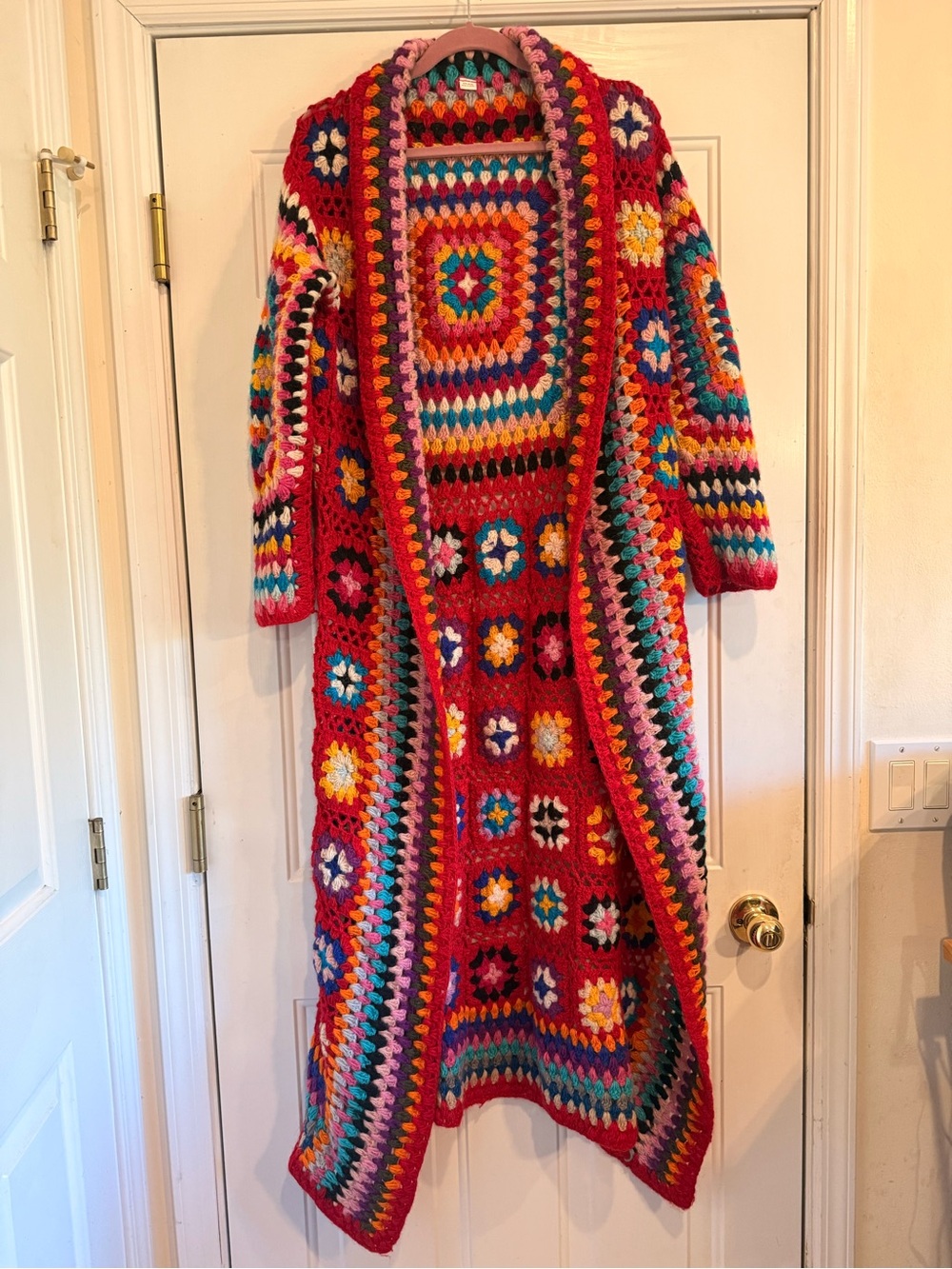 Bohemian Crochet Sweater- Red Multicolor